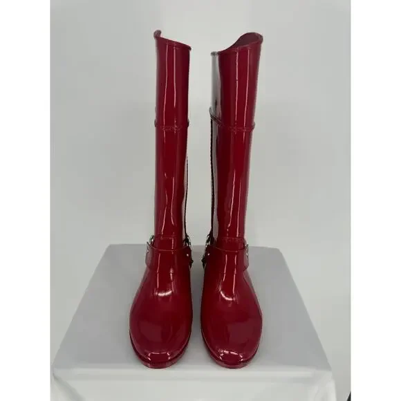 Michael Kors Fulton Harness Rain Boots Red Cabin City Fall Spring Chic  Size 6 - Picture 3 of 9